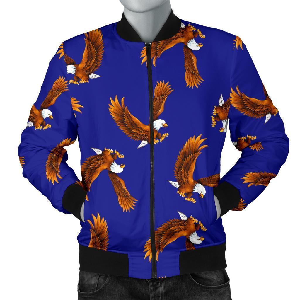 Eagle Blue Pattern Print Men's Bomber Jacket-grizzshop