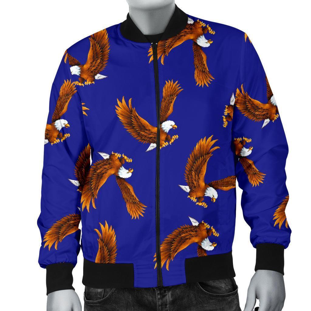 Eagle Blue Pattern Print Men's Bomber Jacket-grizzshop