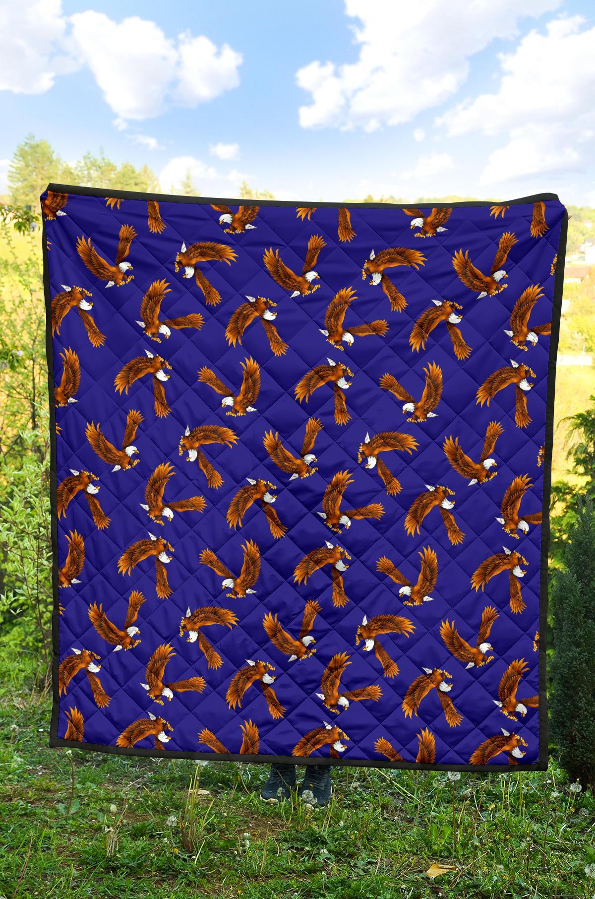 Eagle Blue Pattern Print Quilt-grizzshop