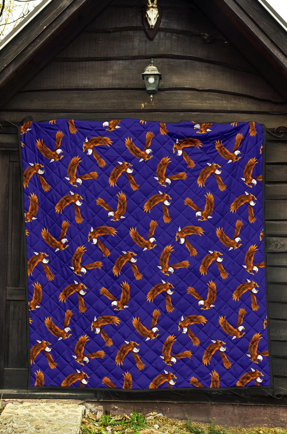 Eagle Blue Pattern Print Quilt-grizzshop