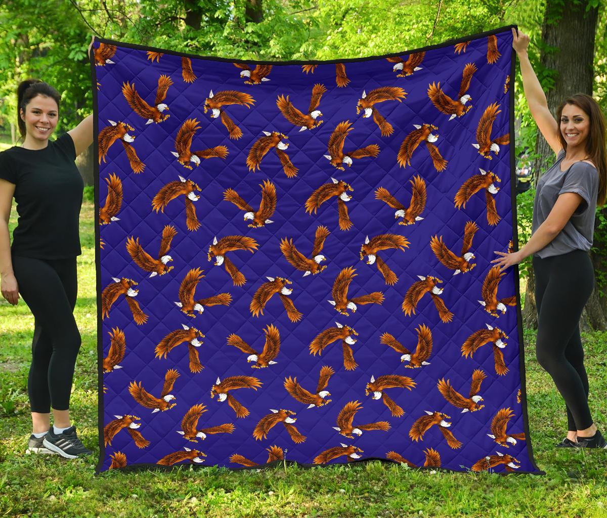 Eagle Blue Pattern Print Quilt-grizzshop