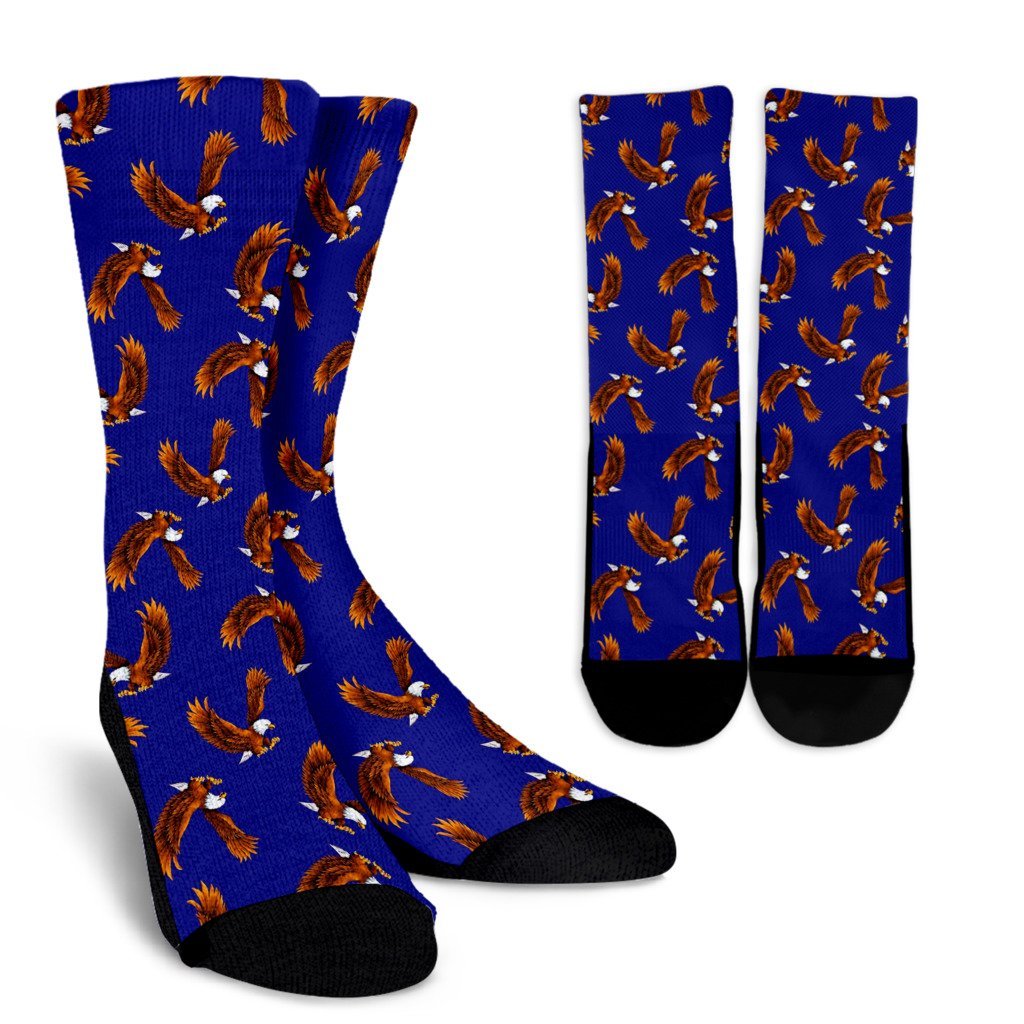 Eagle Blue Pattern Print Unisex Crew Socks-grizzshop