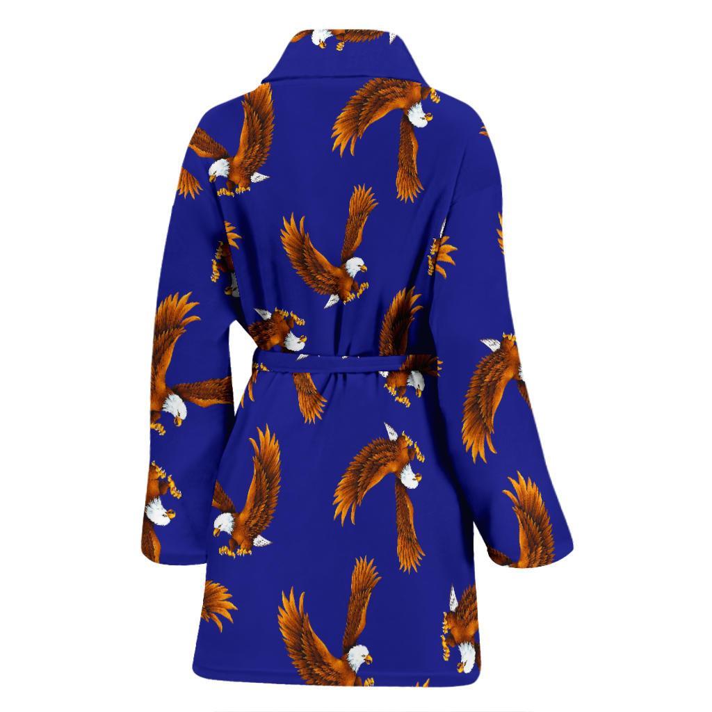 Eagle Blue Pattern Print Women Long Robe-grizzshop