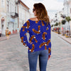 Eagle Blue Pattern Print Women Off Shoulder Sweatshirt-grizzshop