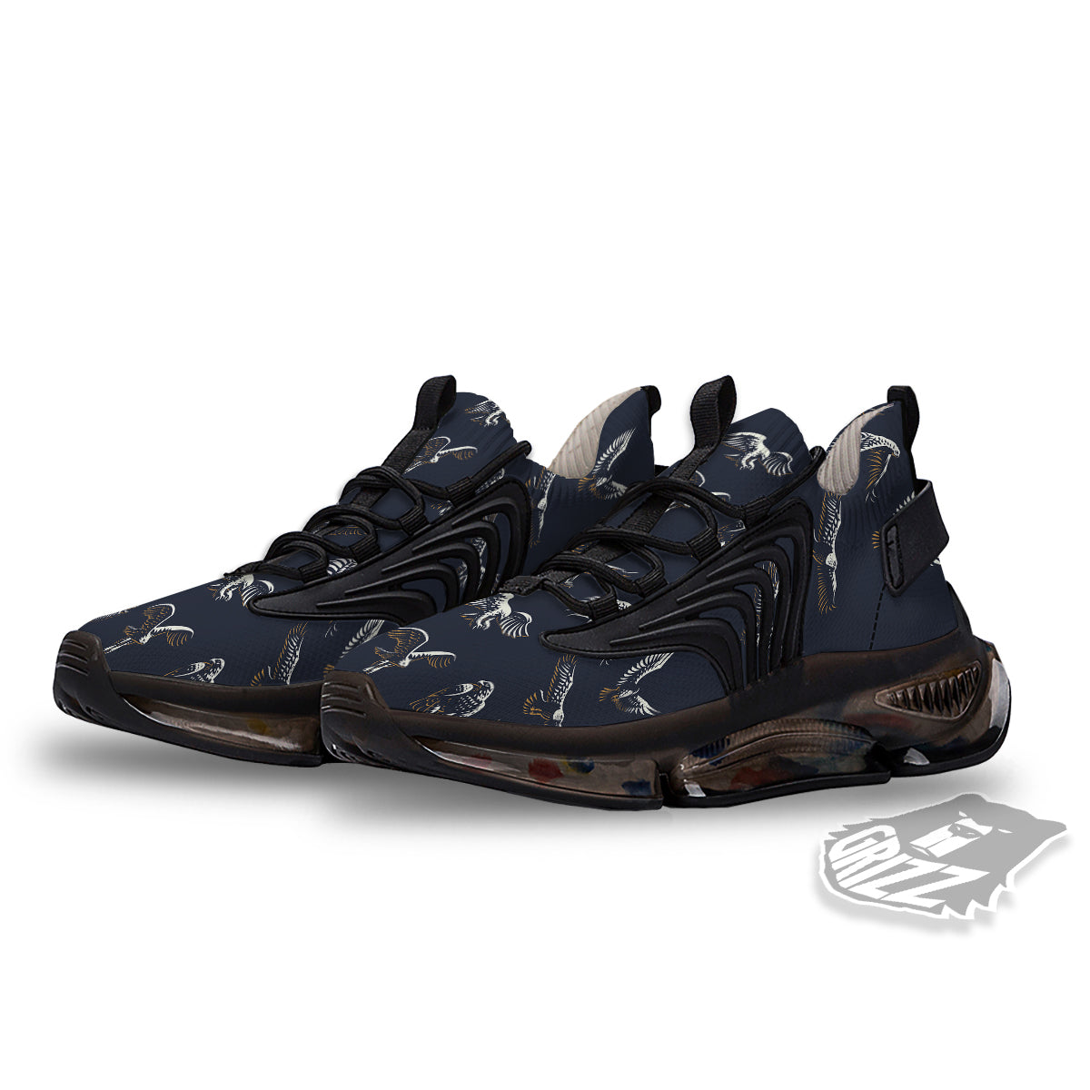 Eagle Brown And White Print Pattern Black Gym Shoes-grizzshop