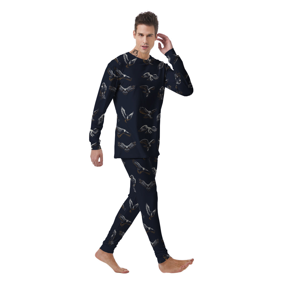 Eagle Brown And White Print Pattern Men's Pajamas-grizzshop