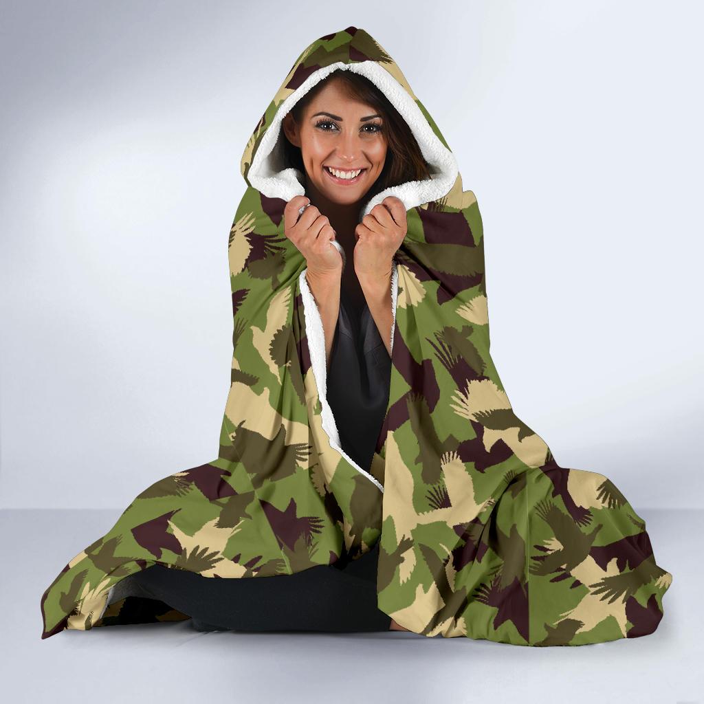 Eagle Camo Pattern Print Hooded Blanket-grizzshop