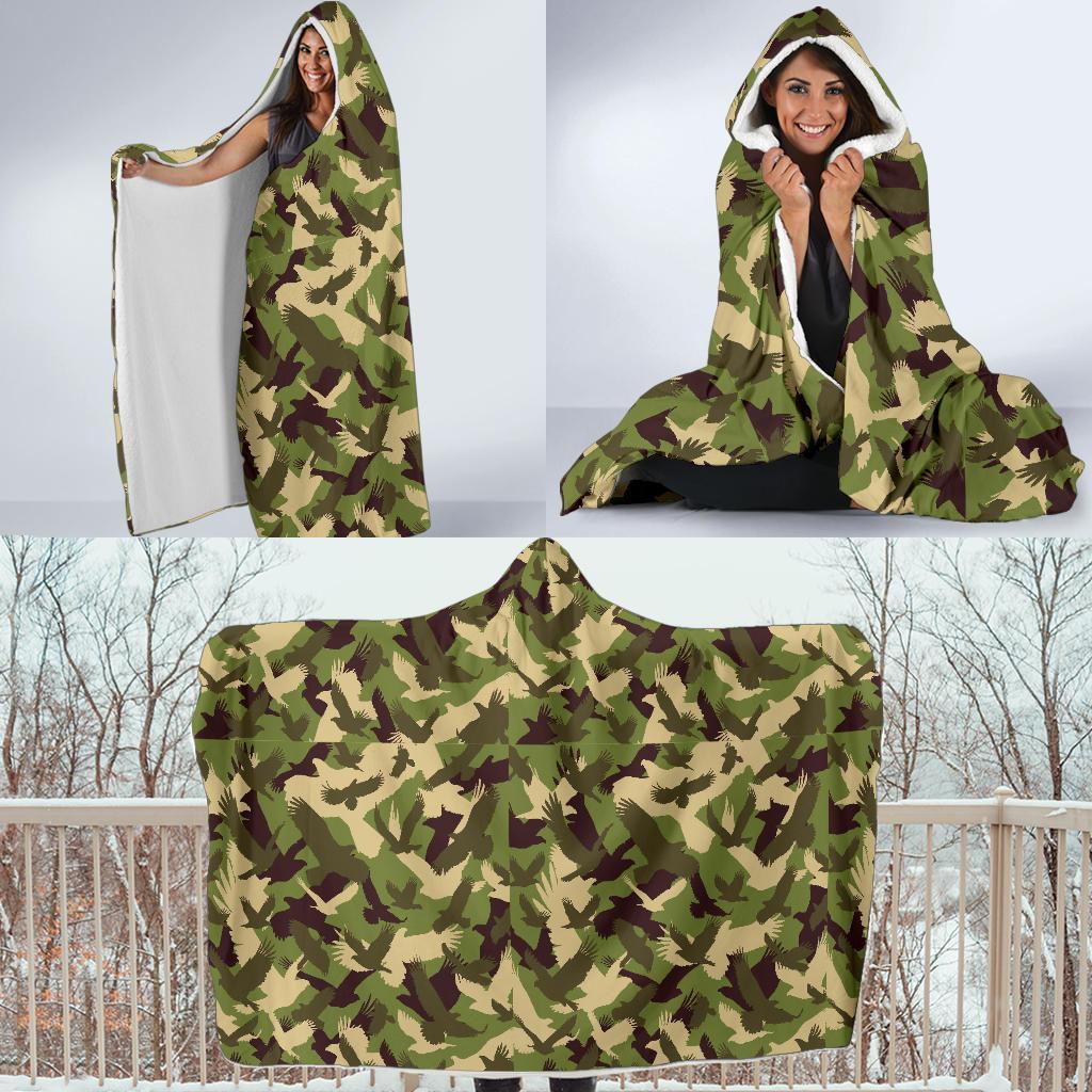 Eagle Camo Pattern Print Hooded Blanket-grizzshop