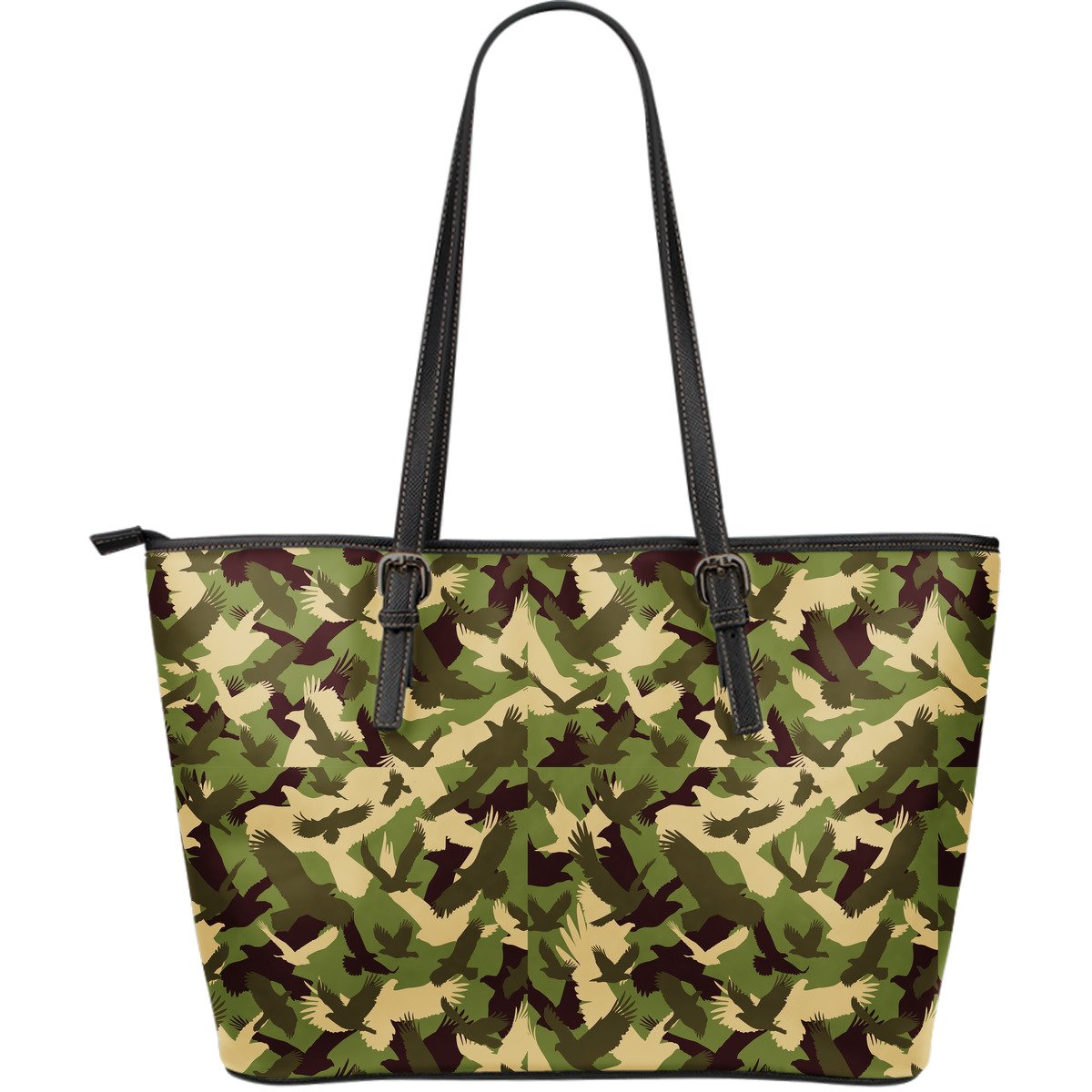 Eagle Camo Pattern Print Leather Tote Bag-grizzshop