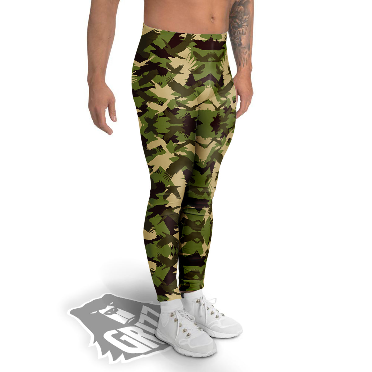 Eagle Camouflage Green Print Pattern Men's Leggings-grizzshop
