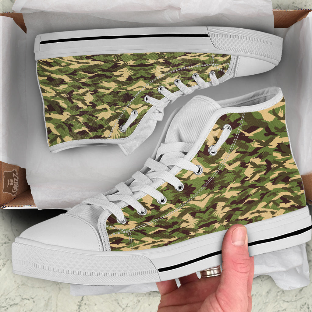 Eagle Camouflage Green Print Pattern White High Top Shoes-grizzshop