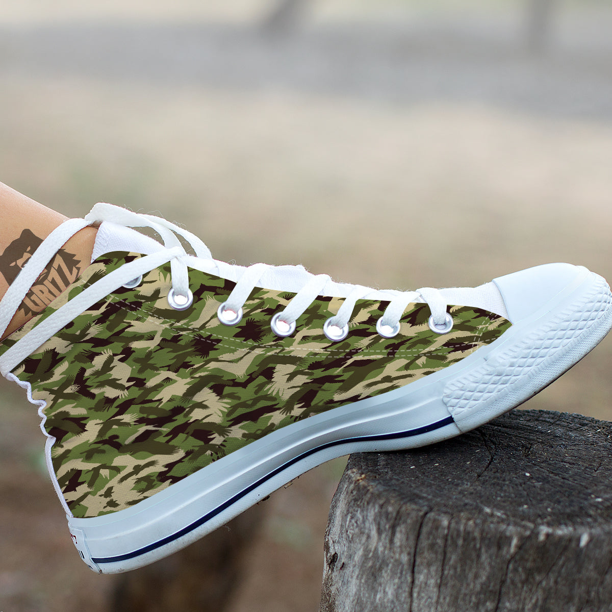 Eagle Camouflage Green Print Pattern White High Top Shoes-grizzshop