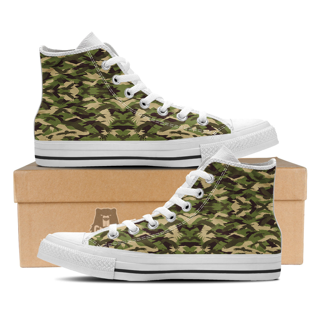 Eagle Camouflage Green Print Pattern White High Top Shoes-grizzshop
