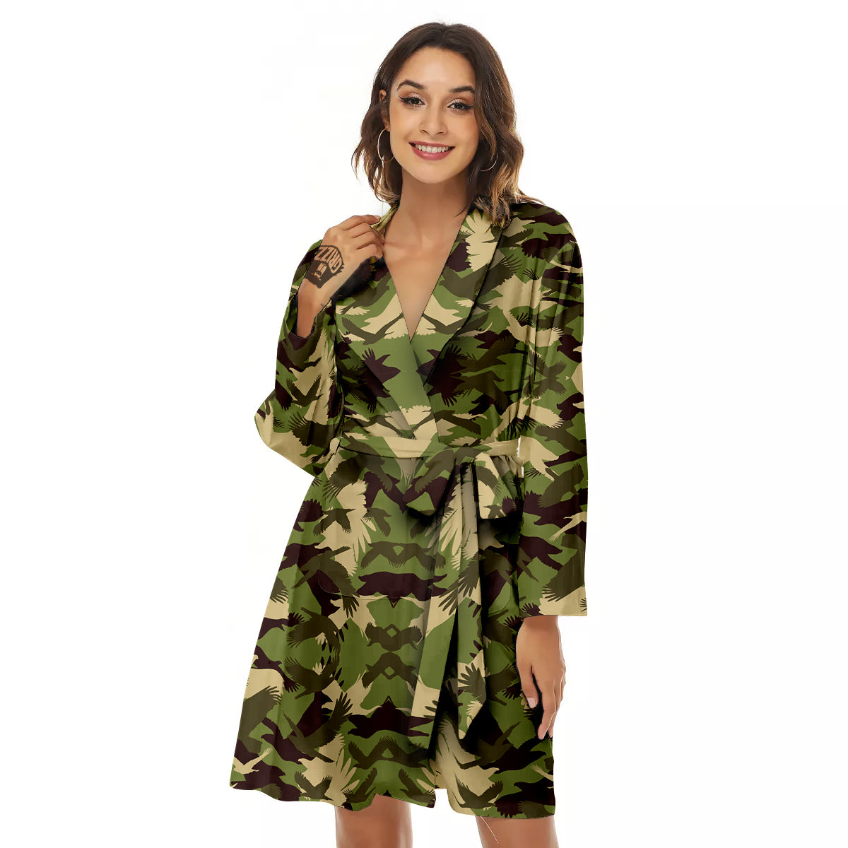 Eagle Camouflage Green Print Pattern Women's Robe-grizzshop