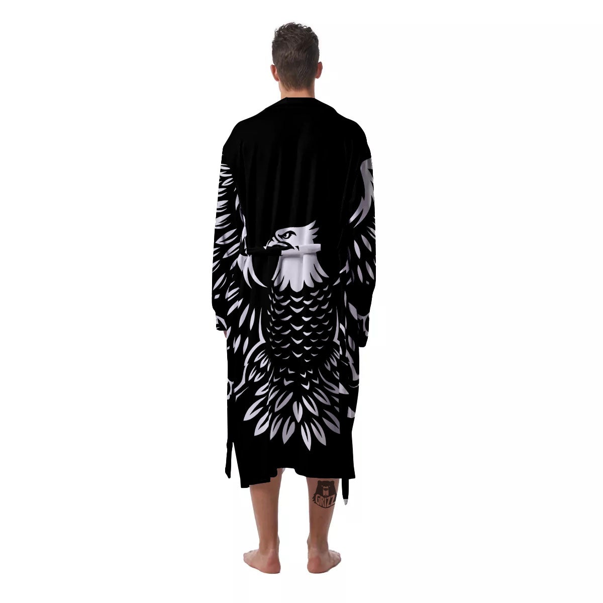 Eagle Monochrome Print Men's Robe-grizzshop
