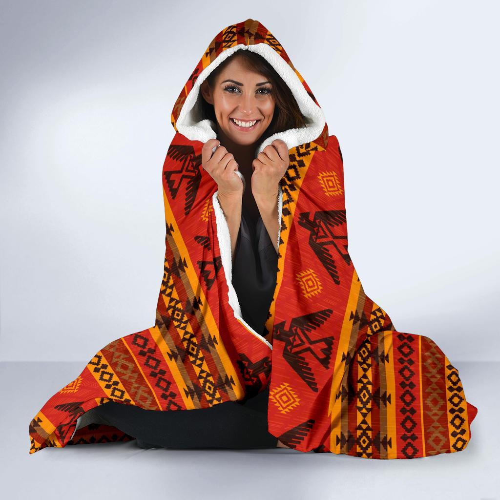 Eagle Native American Pattern Print Hooded Blanket-grizzshop