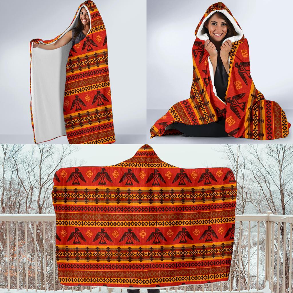 Eagle Native American Pattern Print Hooded Blanket-grizzshop