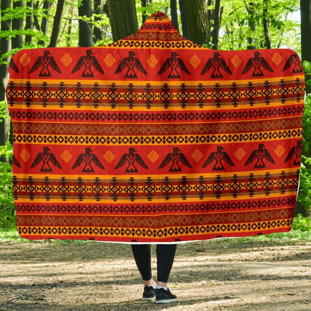 Eagle Native American Pattern Print Hooded Blanket-grizzshop