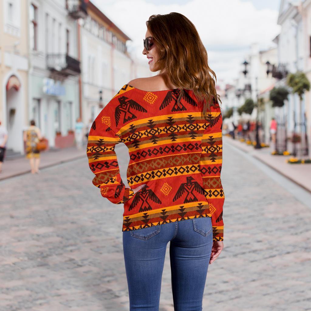 Eagle Native American Pattern Print Women Off Shoulder Sweatshirt-grizzshop