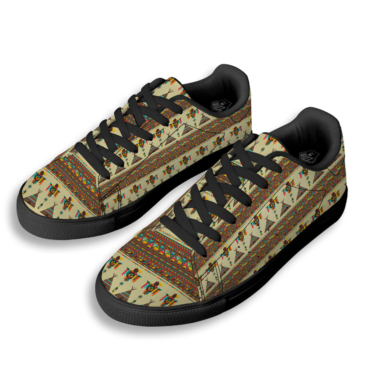 Eagle Native American Print Pattern Black Low Top Sneakers-grizzshop