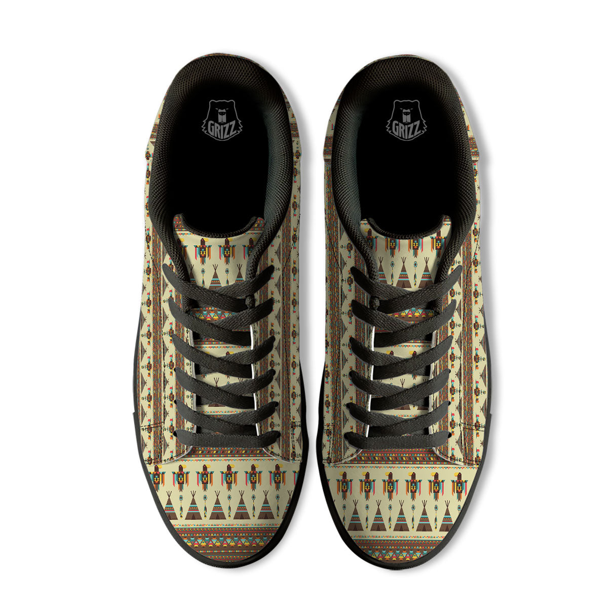 Eagle Native American Print Pattern Black Low Top Sneakers-grizzshop