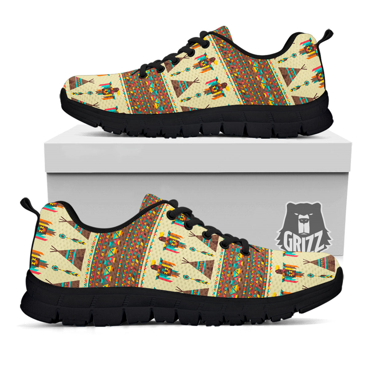 Eagle Native American Print Pattern Black Sneaker-grizzshop