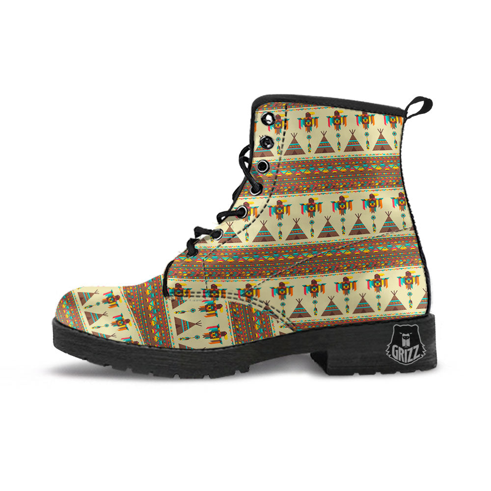 Eagle Native American Print Pattern Leather Boots-grizzshop