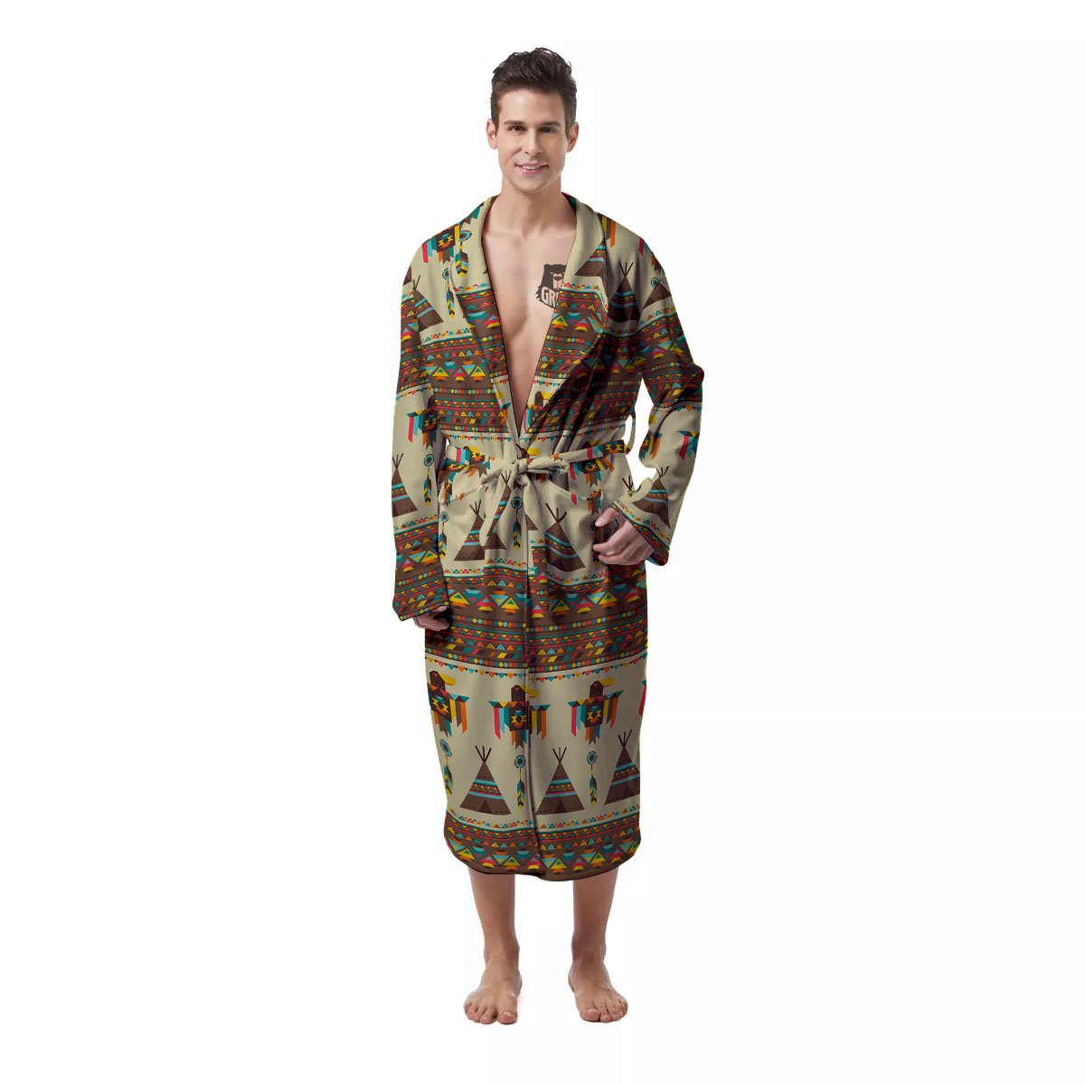 Eagle Native American Print Pattern Men's Robe-grizzshop