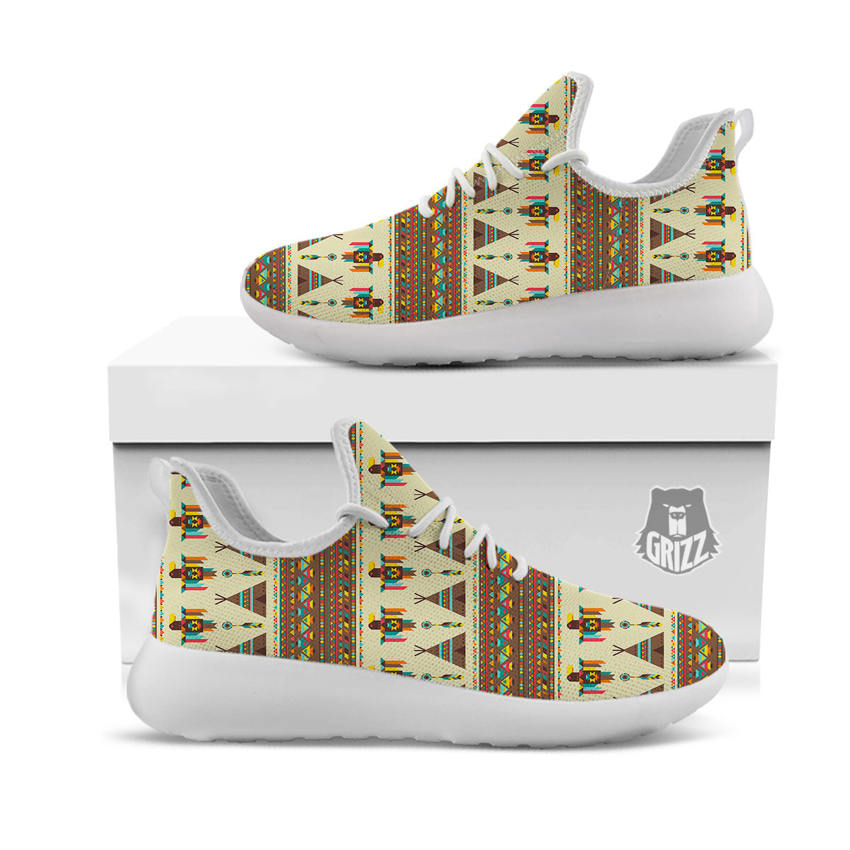 Eagle Native American Print Pattern White Athletic Shoes-grizzshop