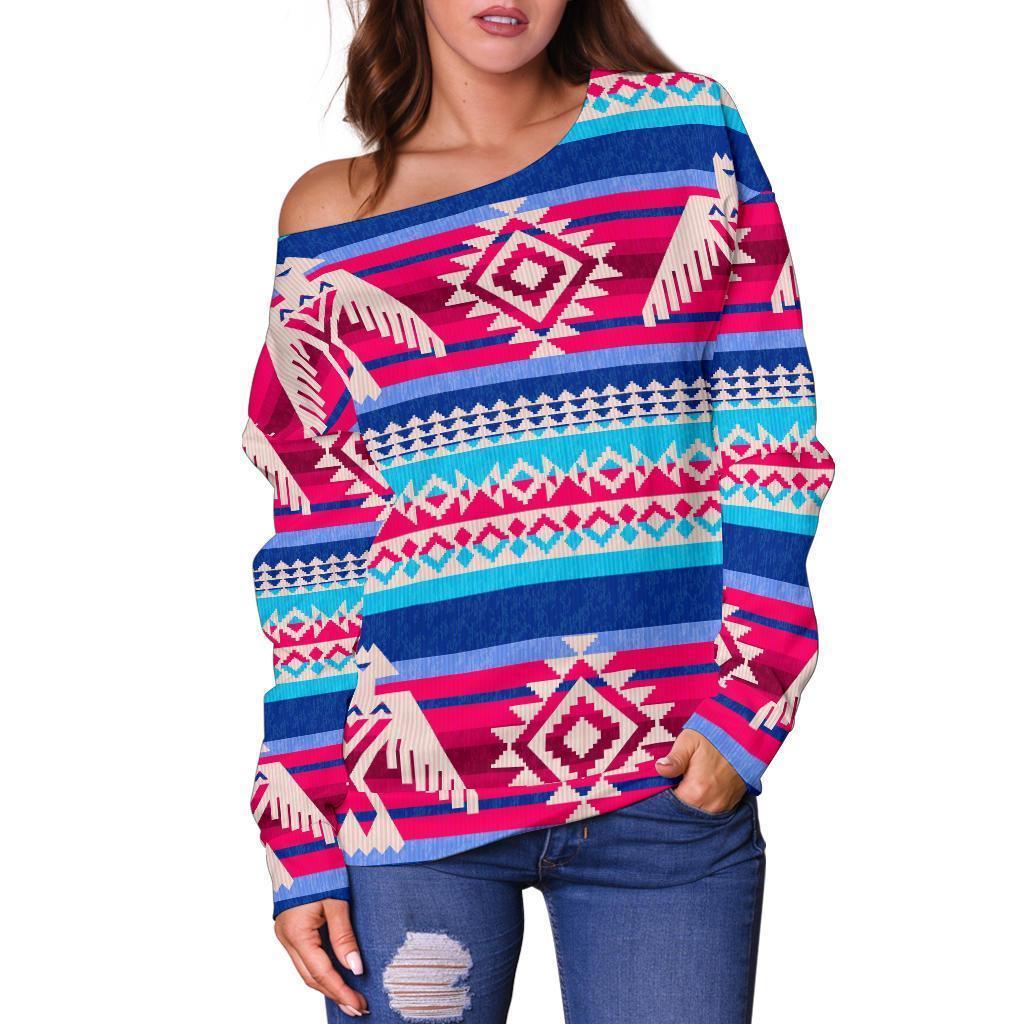 Eagle Native American Print Pattern Women Off Shoulder Sweatshirt-grizzshop