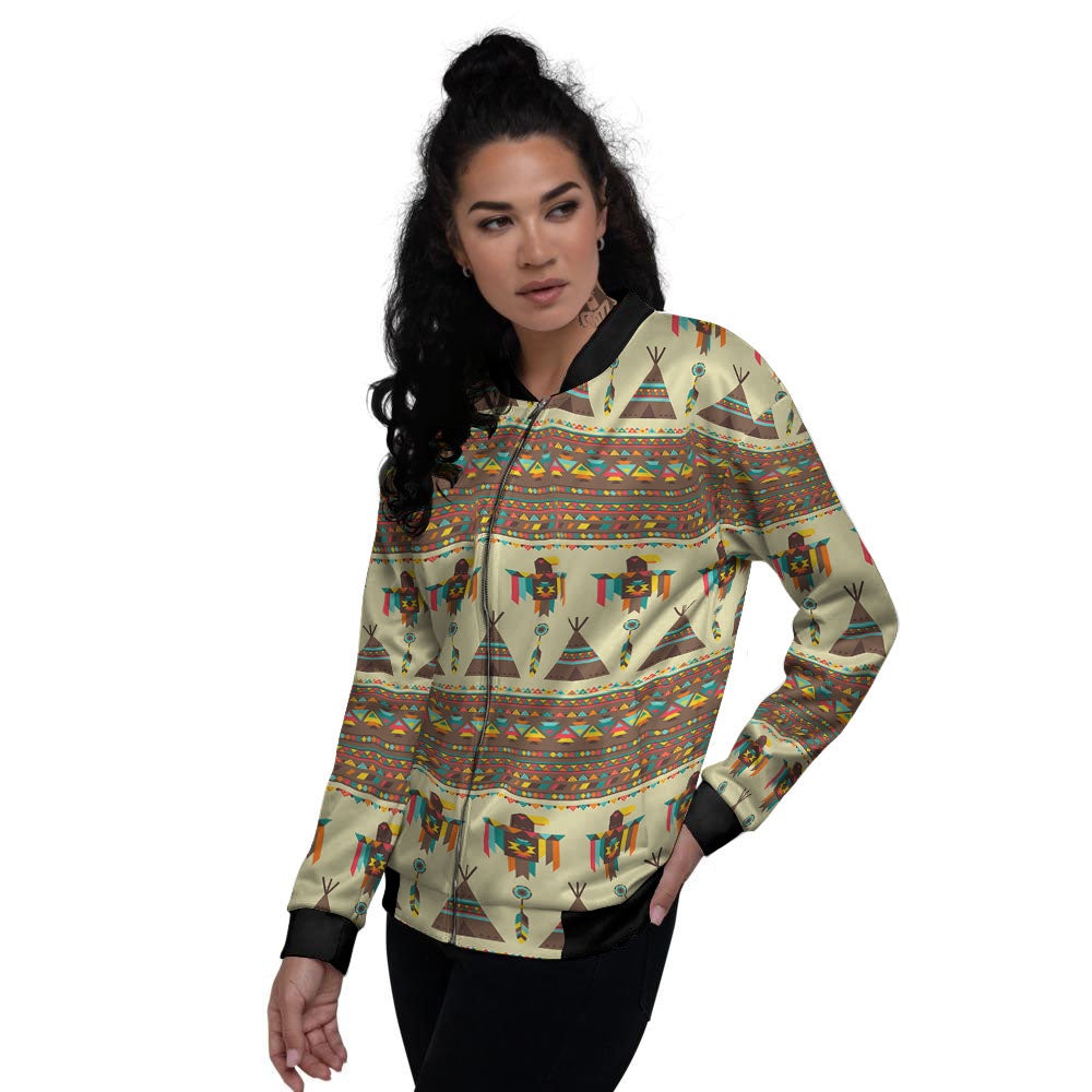 Eagle Native American Print Pattern Women's Bomber Jacket-grizzshop