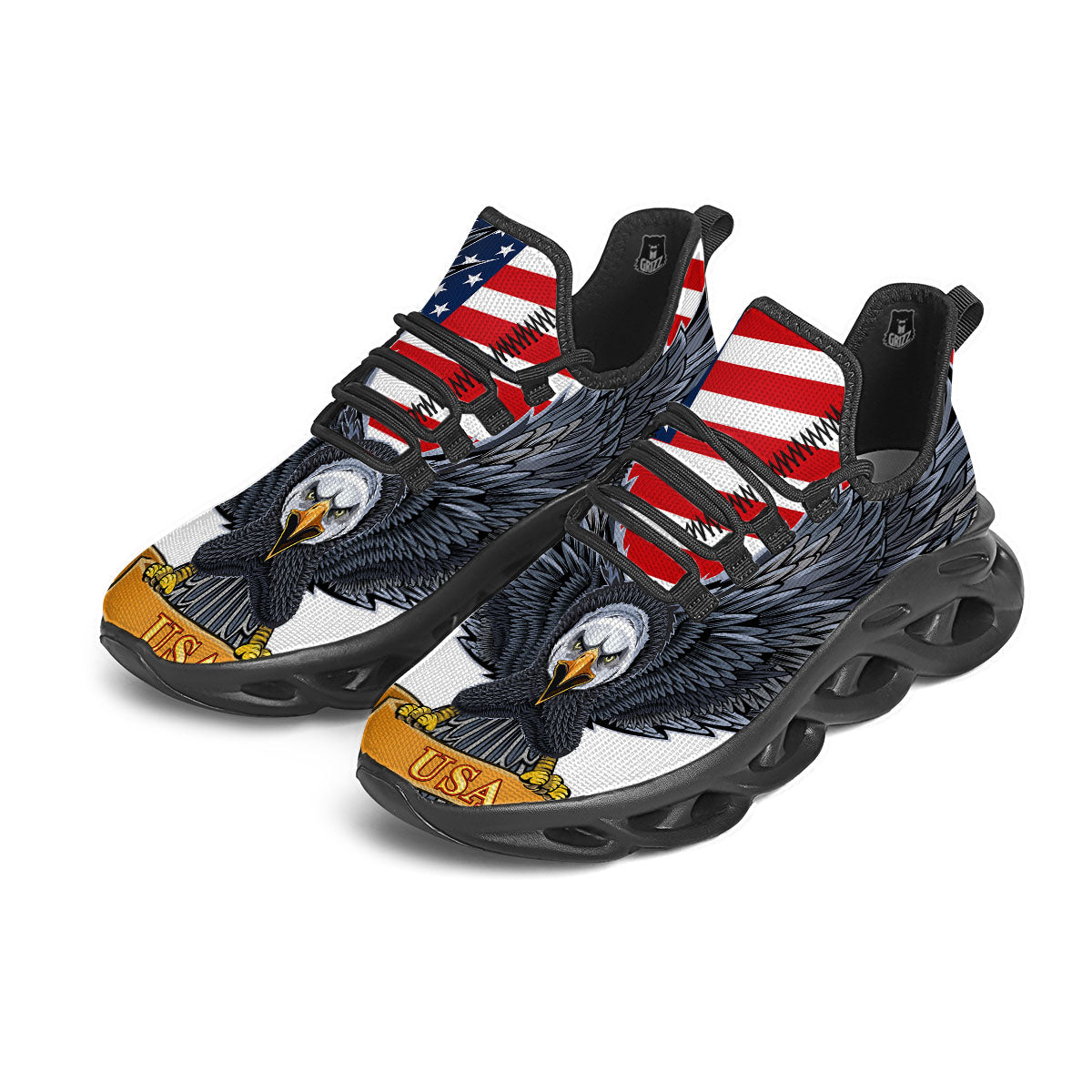 Eagle Patriotic American Print Black Running Shoes-grizzshop