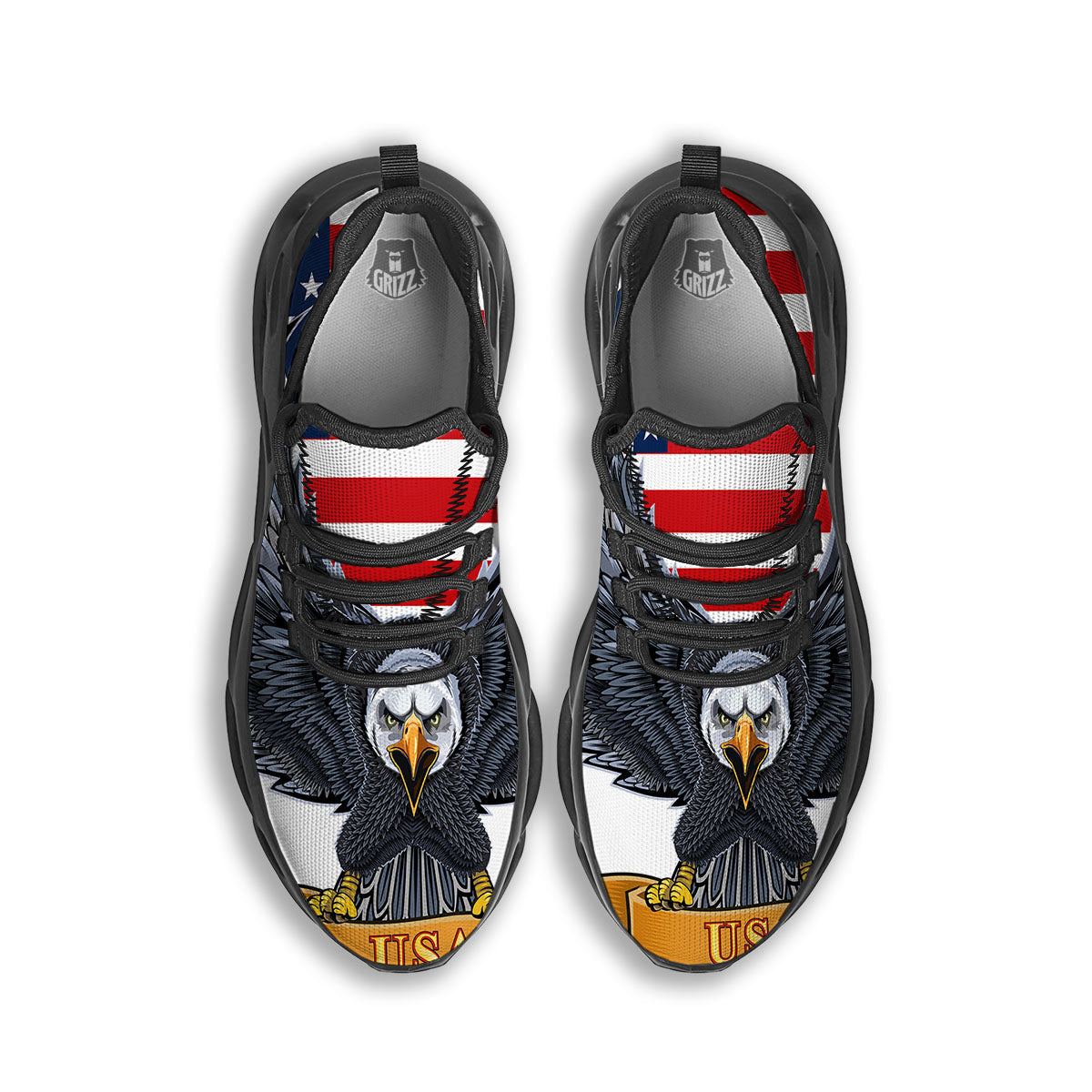 Eagle Patriotic American Print Black Running Shoes-grizzshop
