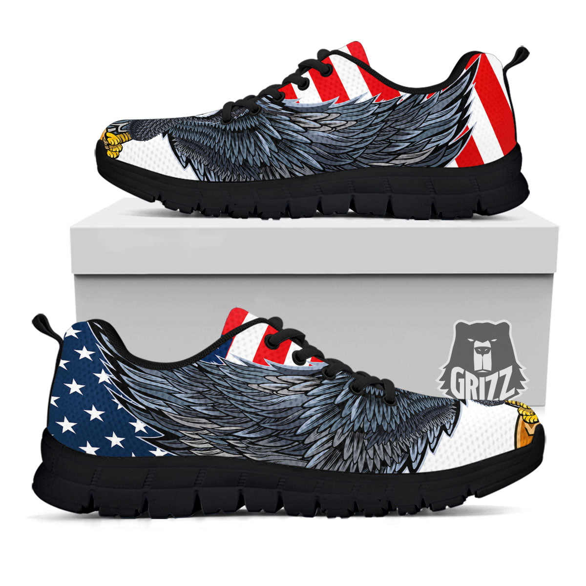 Eagle Patriotic American Print Black Sneaker-grizzshop