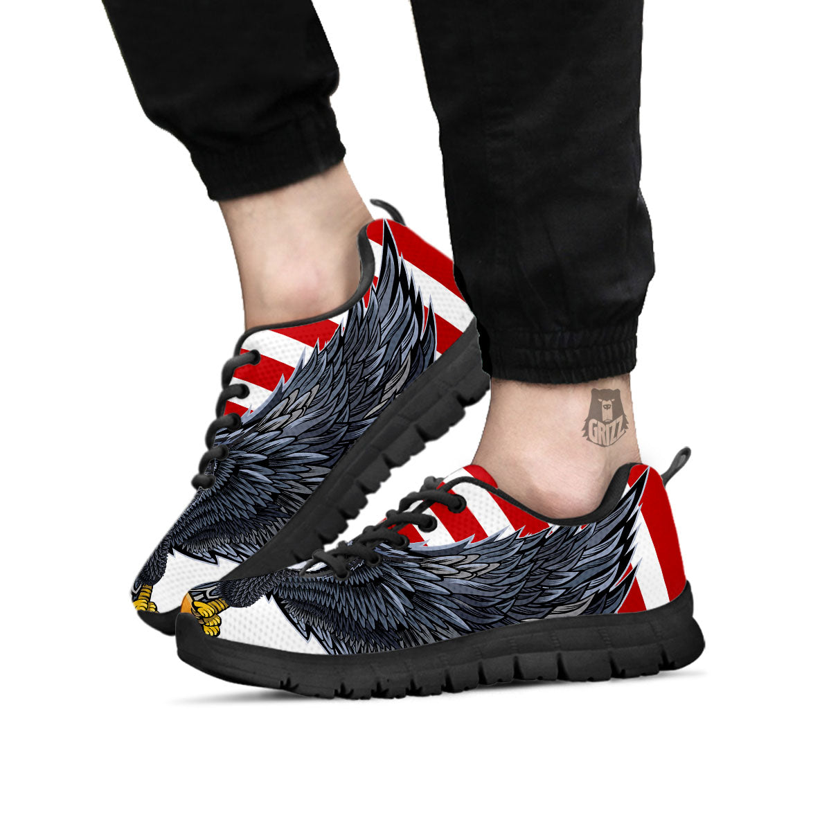 Eagle Patriotic American Print Black Sneaker-grizzshop