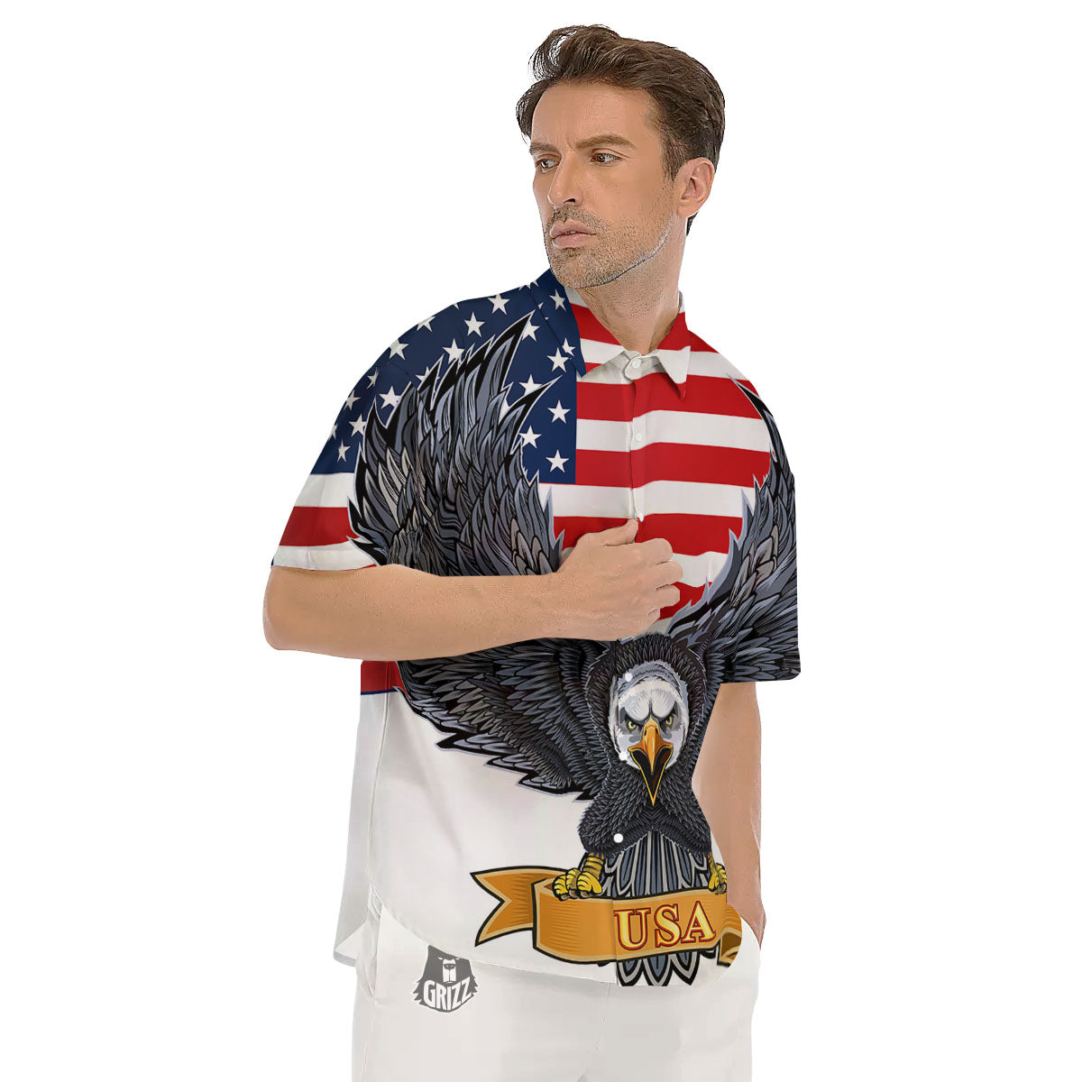 Eagle Patriotic American Print Men's Short Sleeve Shirts-grizzshop