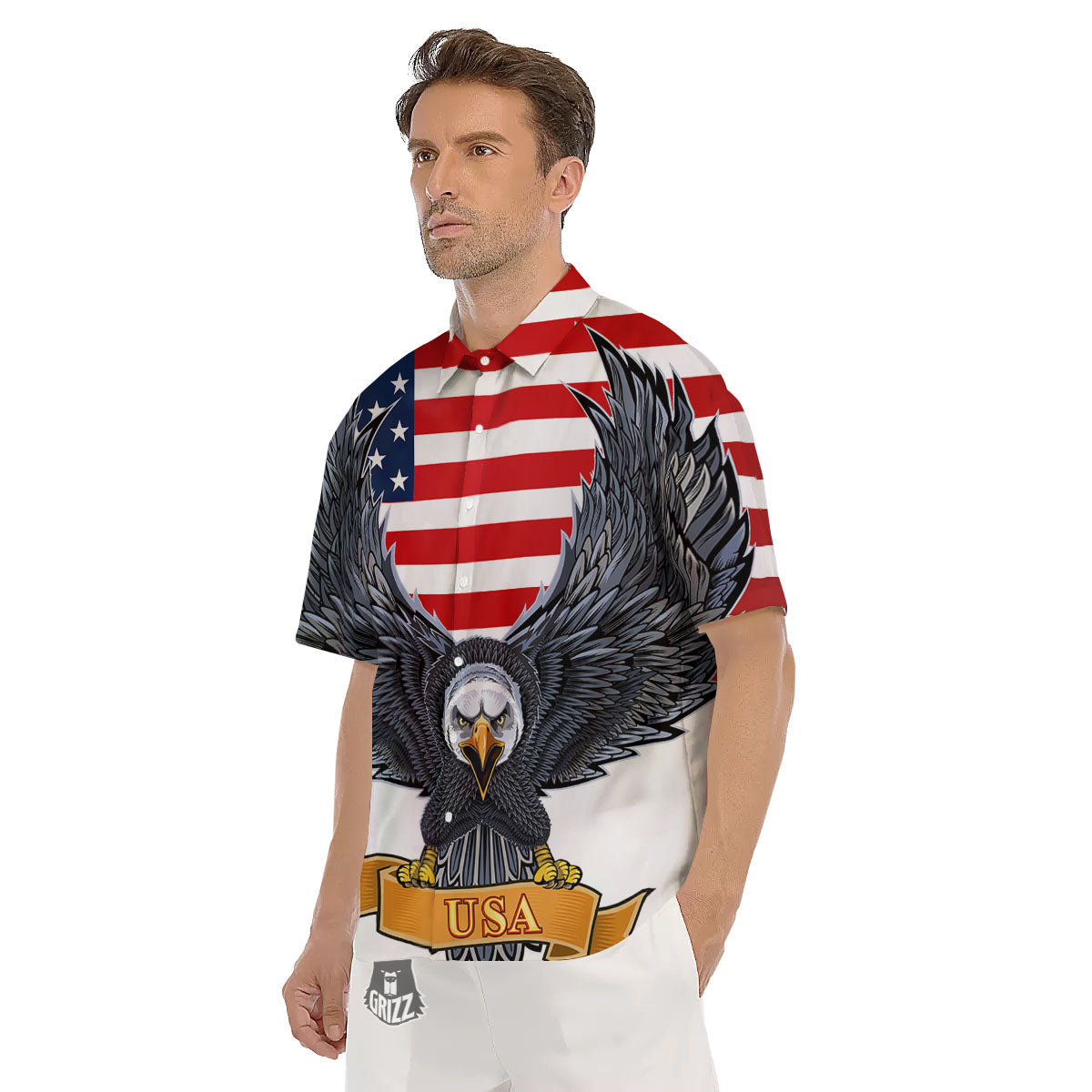 Eagle Patriotic American Print Men's Short Sleeve Shirts-grizzshop
