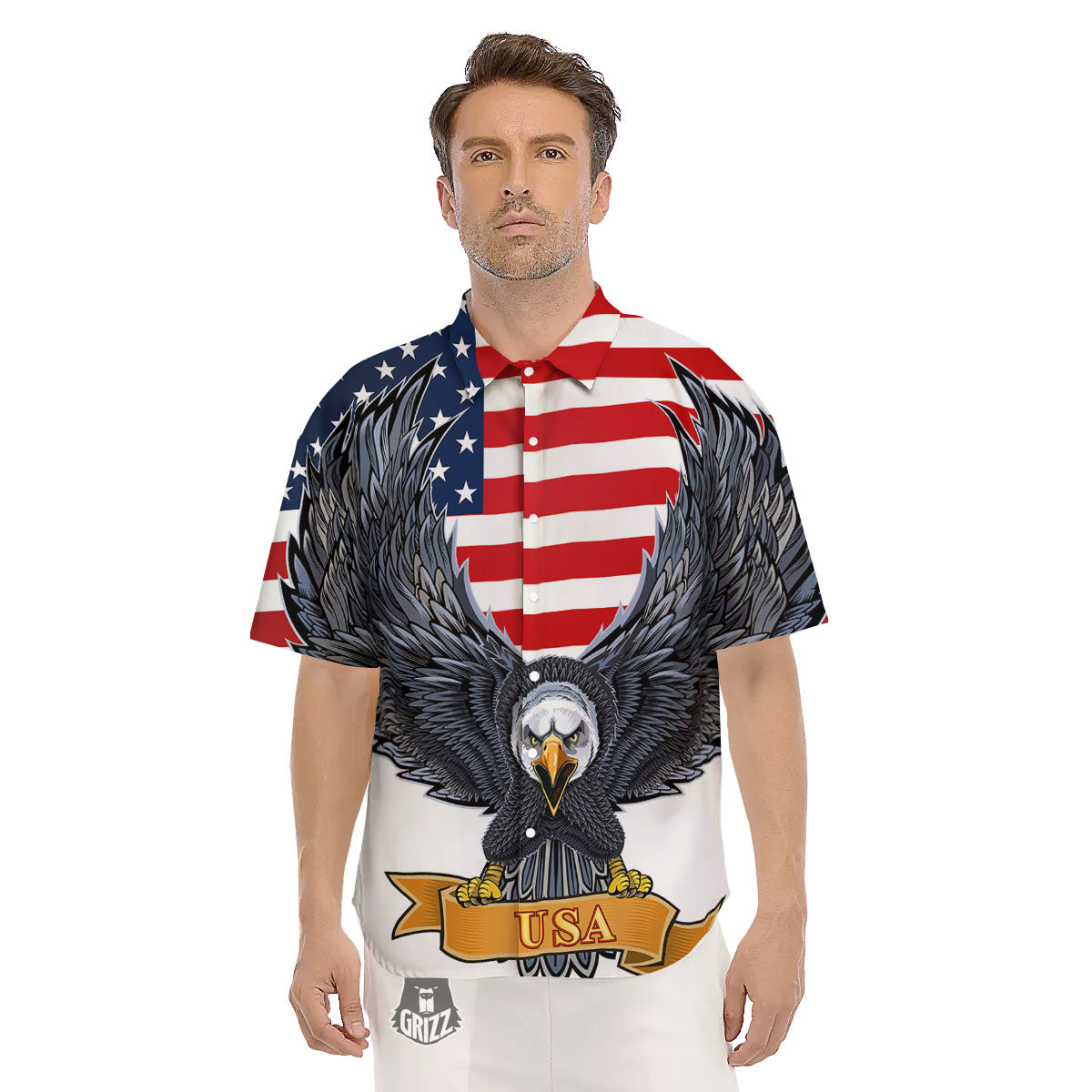 Eagle Patriotic American Print Men's Short Sleeve Shirts-grizzshop
