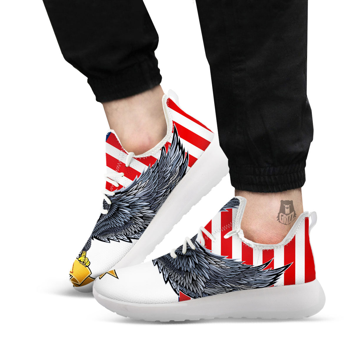 Eagle Patriotic American Print White Athletic Shoes-grizzshop