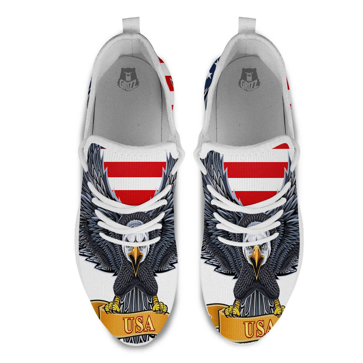 Eagle Patriotic American Print White Athletic Shoes-grizzshop