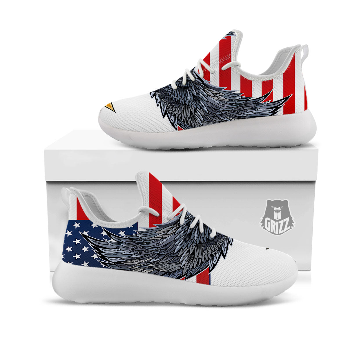 Eagle Patriotic American Print White Athletic Shoes-grizzshop