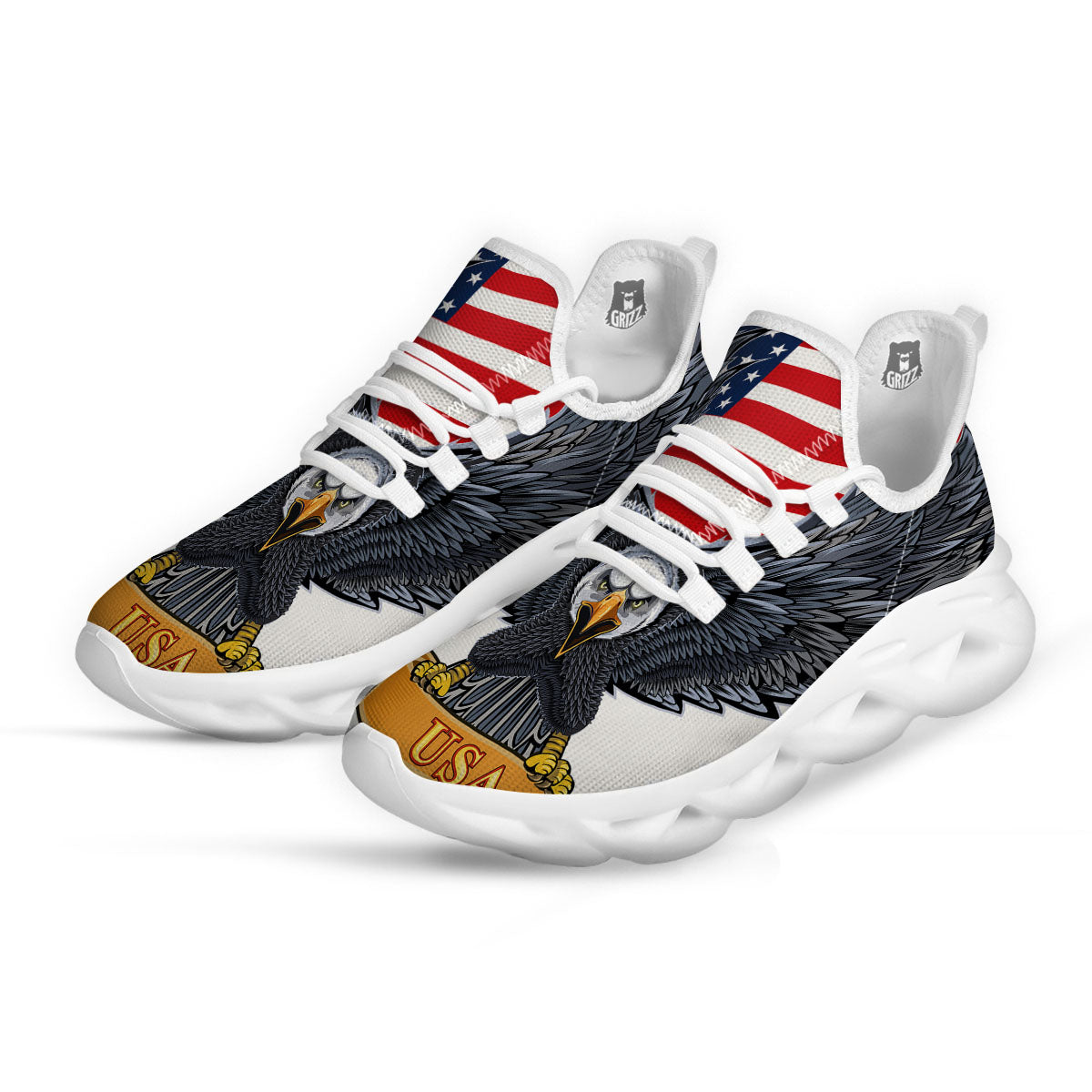 Eagle Patriotic American Print White Running Shoes-grizzshop