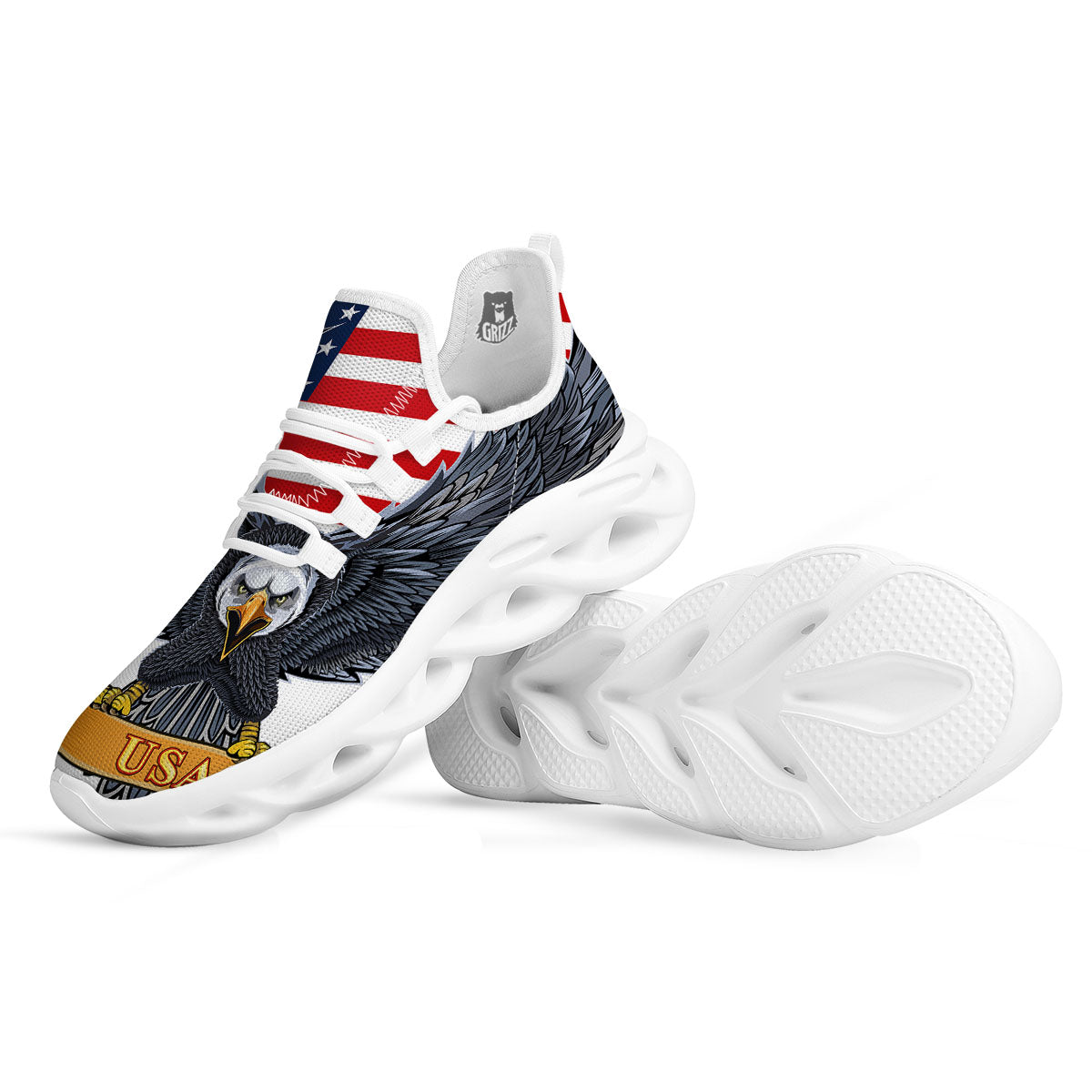 Eagle Patriotic American Print White Running Shoes-grizzshop