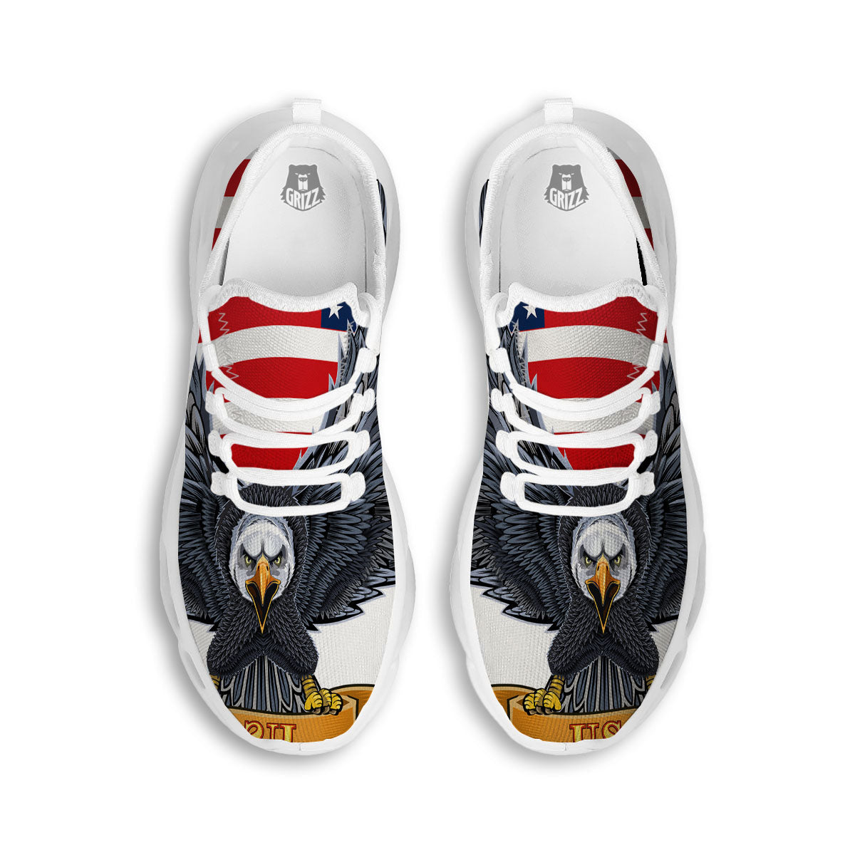 Eagle Patriotic American Print White Running Shoes-grizzshop