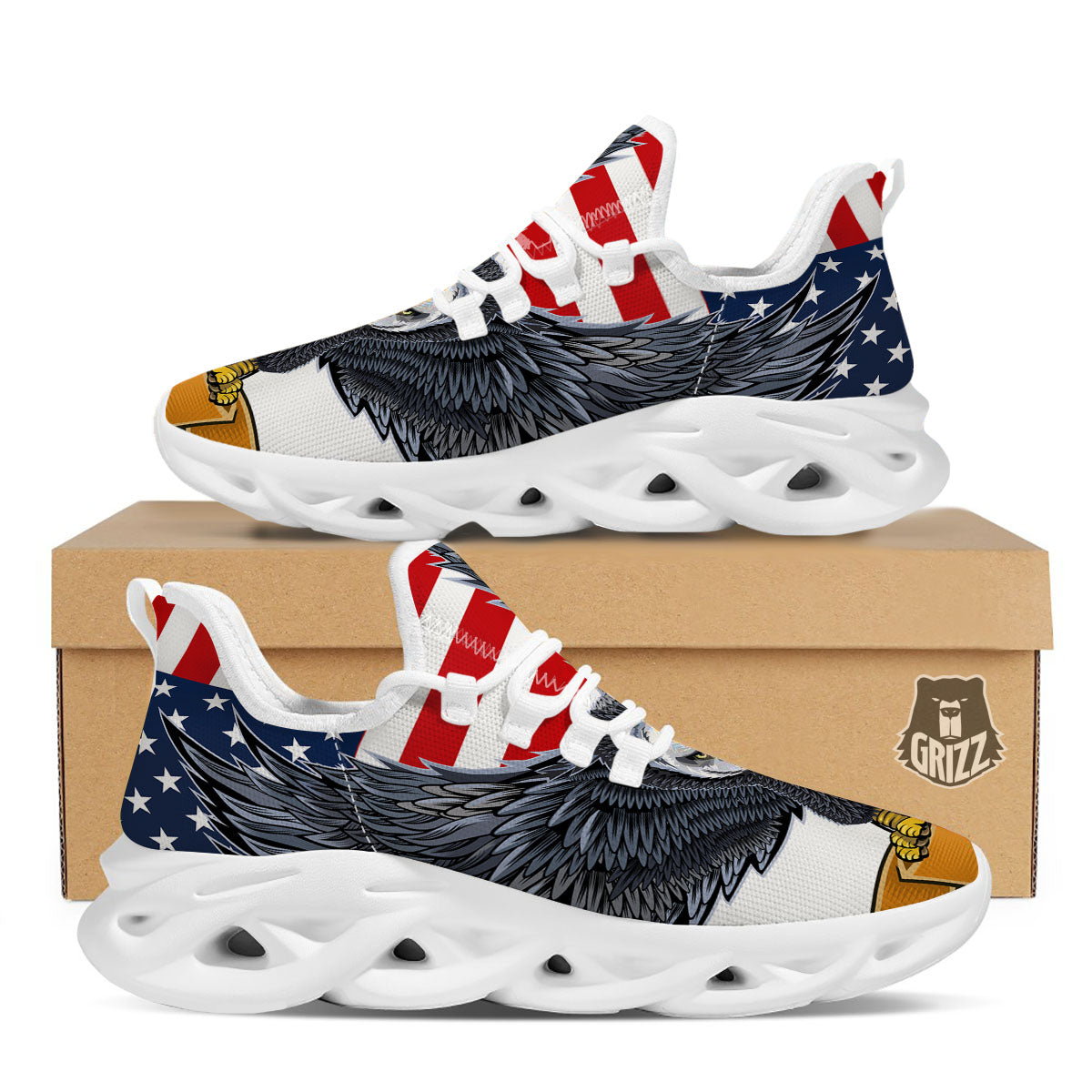 Eagle Patriotic American Print White Running Shoes-grizzshop