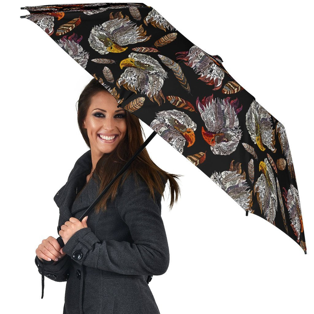 Eagle Pattern Print Automatic Foldable Umbrella-grizzshop