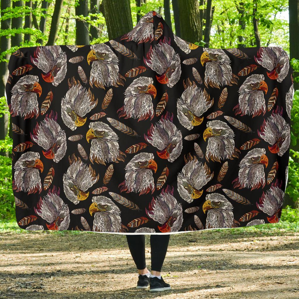 Eagle Pattern Print Hooded Blanket-grizzshop