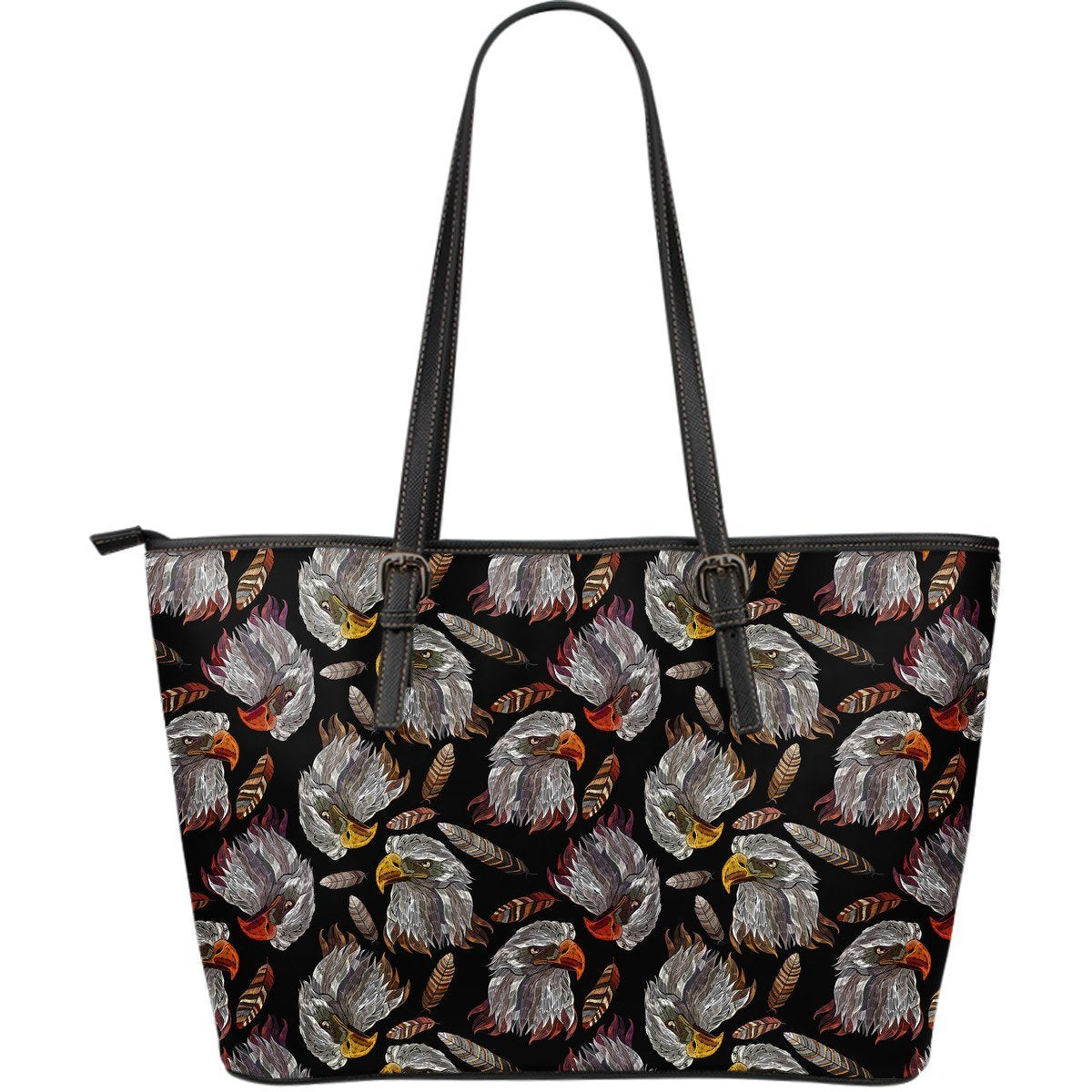 Eagle Pattern Print Leather Tote Bag-grizzshop