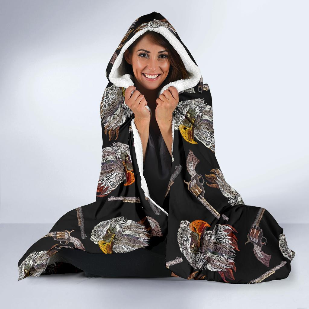 Eagle Print Pattern Hooded Blanket-grizzshop