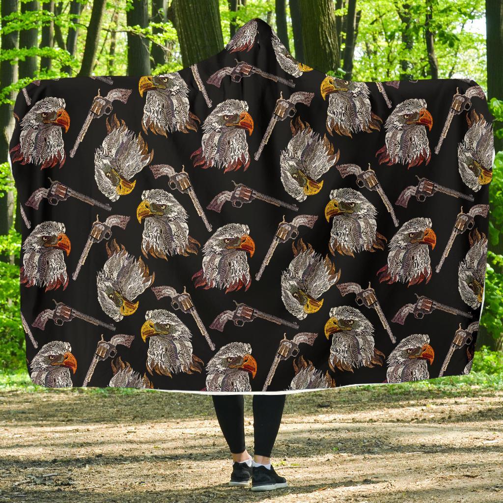 Eagle Print Pattern Hooded Blanket-grizzshop